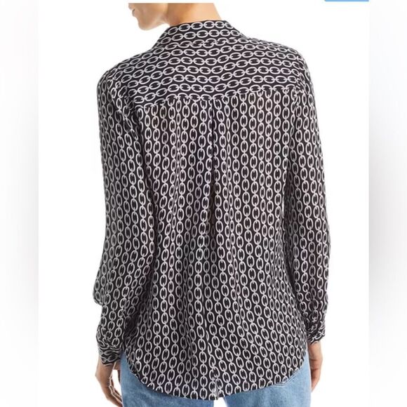 L'AGENCE Nina Black & White Chain Print Silk Blouse XS NWT $390.00 - Picture 2 of 9